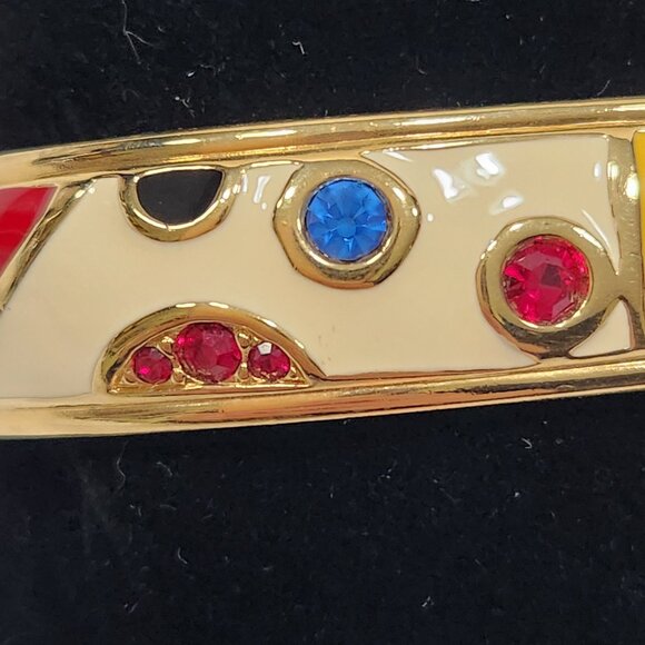 NWT 80s Swarovski Multicolored Enamel and Crystal Hinged Bangle Bracelet - Picture 5 of 9